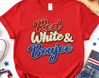 Red White and Boujee Shirt, Patriotic Leopard Print Tee, 4th of July Shirt Women, Cute Summer BBQ Outfit, Fourth of July Party Tee