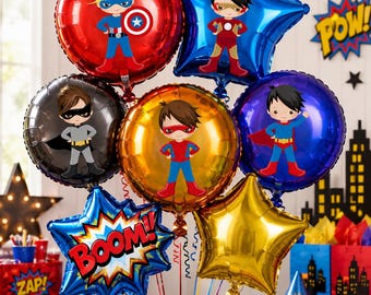 Boy Superhero Balloon Stickers, Superhero Party Supplies