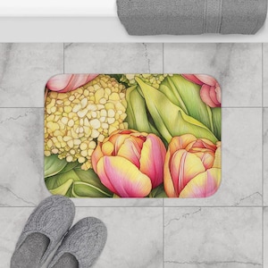 Tulip Floral Badematte, Memory-Schaumstoff Badezimmer Teppich