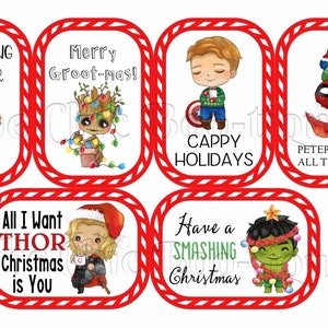 Superhero Christmas Gift Stickers, Christmas Movie Tags, Holiday Gift Tags