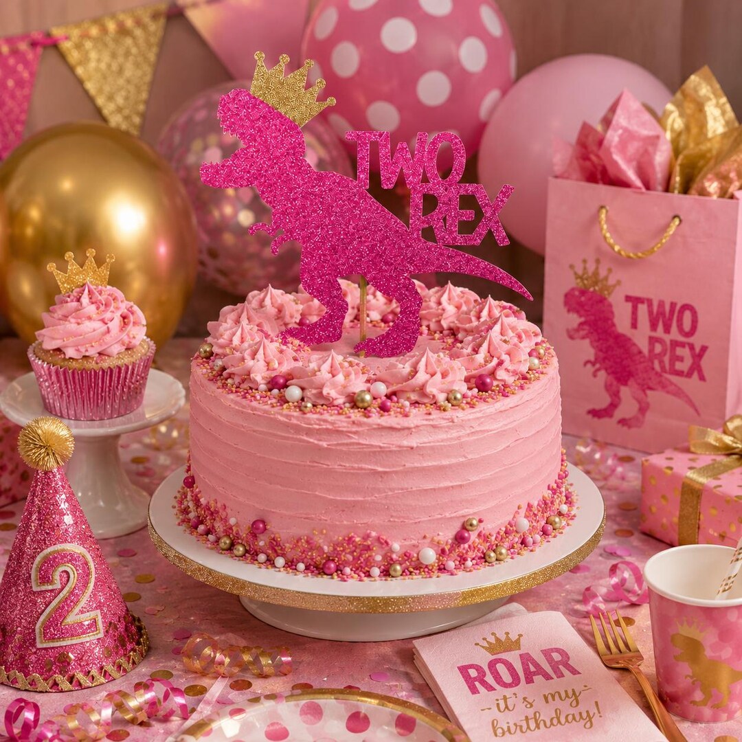 Two Rex Cake Two Rex Cake Topper, Girl 2nd Birthday, Dinosaur Party Decor - Etsy