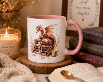 Book  Dragon Mug, Fantasy Reader Coffee Cup, Dragon Lover Gift