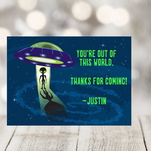 Alien Thank You Sticker, Personalized Outer Space Thank You Sticker, Alien Party Supplies