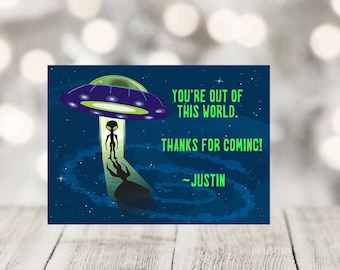 Alien Thank You Sticker, Personalized Outer Space Thank You Sticker, Alien Party Supplies