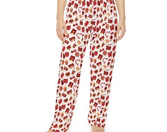 Womens Movie Night Pajama Pants Cozy Lounge Sleep Pants Snacks Print