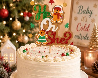 Gingerbread Gender Reveal Cake Topper, Christmas Theme