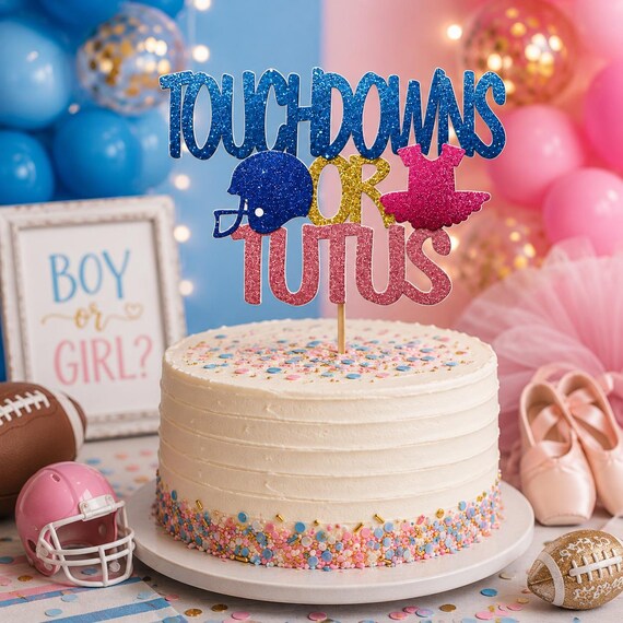 Touchdowns or Tutus Gender Reveal Cake Topper - Etsy
