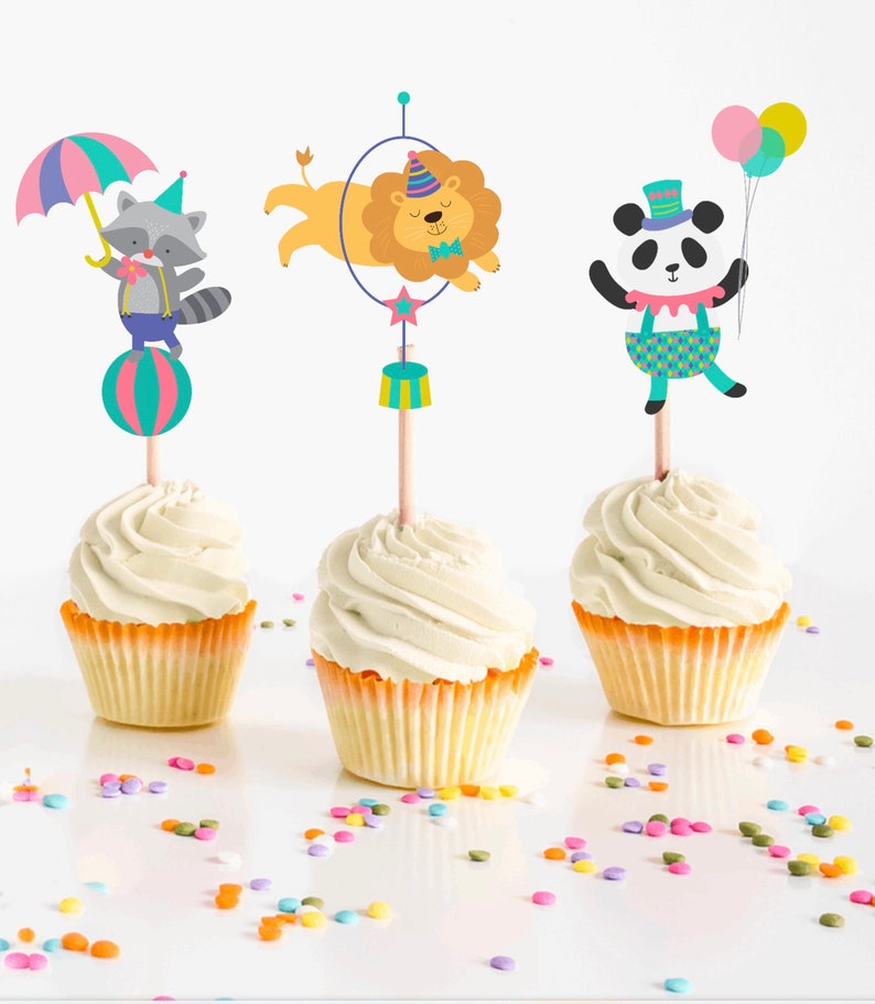 Circus Animal Cupcake Toppers, Circus Animal Party Supplies image 3