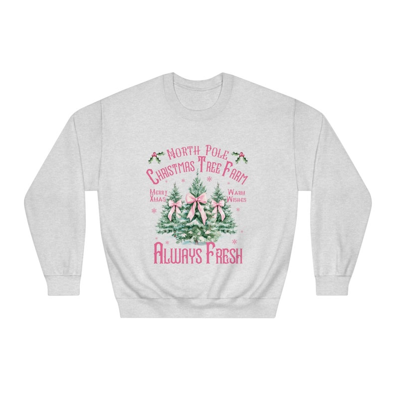 Coquette North Pole Christmas Tree Farm Sweatshirt, Stylish Holiday