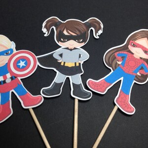 Girl Superhero Cupcake Toppers Superhero Birthday Party image 3