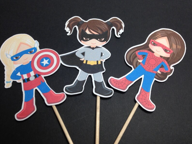 Girl Superhero Cupcake Toppers Superhero Birthday Party image 3