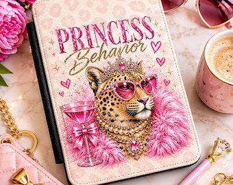 Funda para Kindle con diseño de princesa, funda para Kindle con estampado de leopardo glamuroso, funda rosa para lector electrónico, funda para Kindle con estampado de leopardo femenino, regalo boutique para amantes de los libros