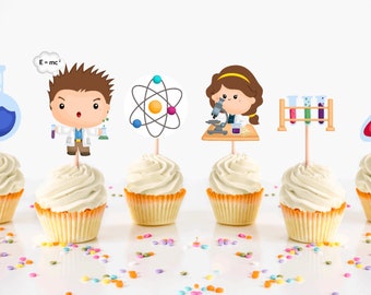 Science Cupcake Toppers, Science Party Supplies, Chemistry Party Supplies