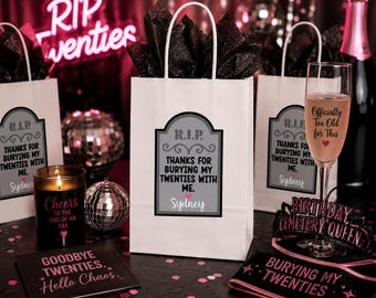 RIP Twenties Stickers, Dirty 30 Birthday Stickers, Funeral For My Twenties Labels, 30th Birthday Party Favors,Personalized Birthday Stickers