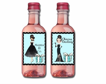 Breakfast At Tiffanys MINI Wine Bottle Labels, Breakfast at Tiffanys Party Supplies, Bachelorette Party, Bridal Shower