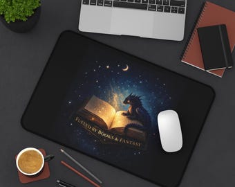 Dragon Book Desk Mat, Fantasy Dragon Desk Pad, Book Lover Desk Accessory