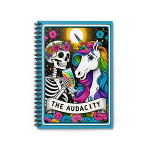 Tarot Card The Audacity Spiral Notebook, Skeleton Tarot Card Design, Unicorn, Ruled Line Journal, Writing Notebook, Bullet Journal,