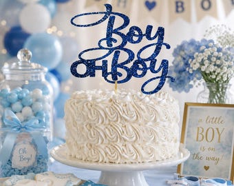 Boy Oh Boy Cake Topper, Blue Baby Shower Cake Topper, Glitter Boy Baby Shower Decor, Oh Boy Party Decorations, Baby Boy Sprinkle Theme
