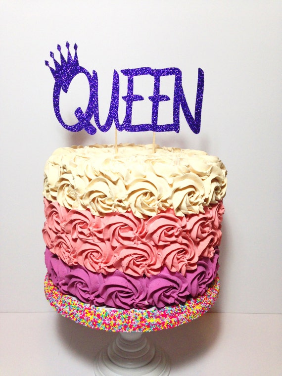 Queen Cake Topper Birthday Glitter Decorations Mother S Etsy