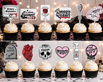 True Crime Cupcake Toppers, Murder Mystery Party Supplies