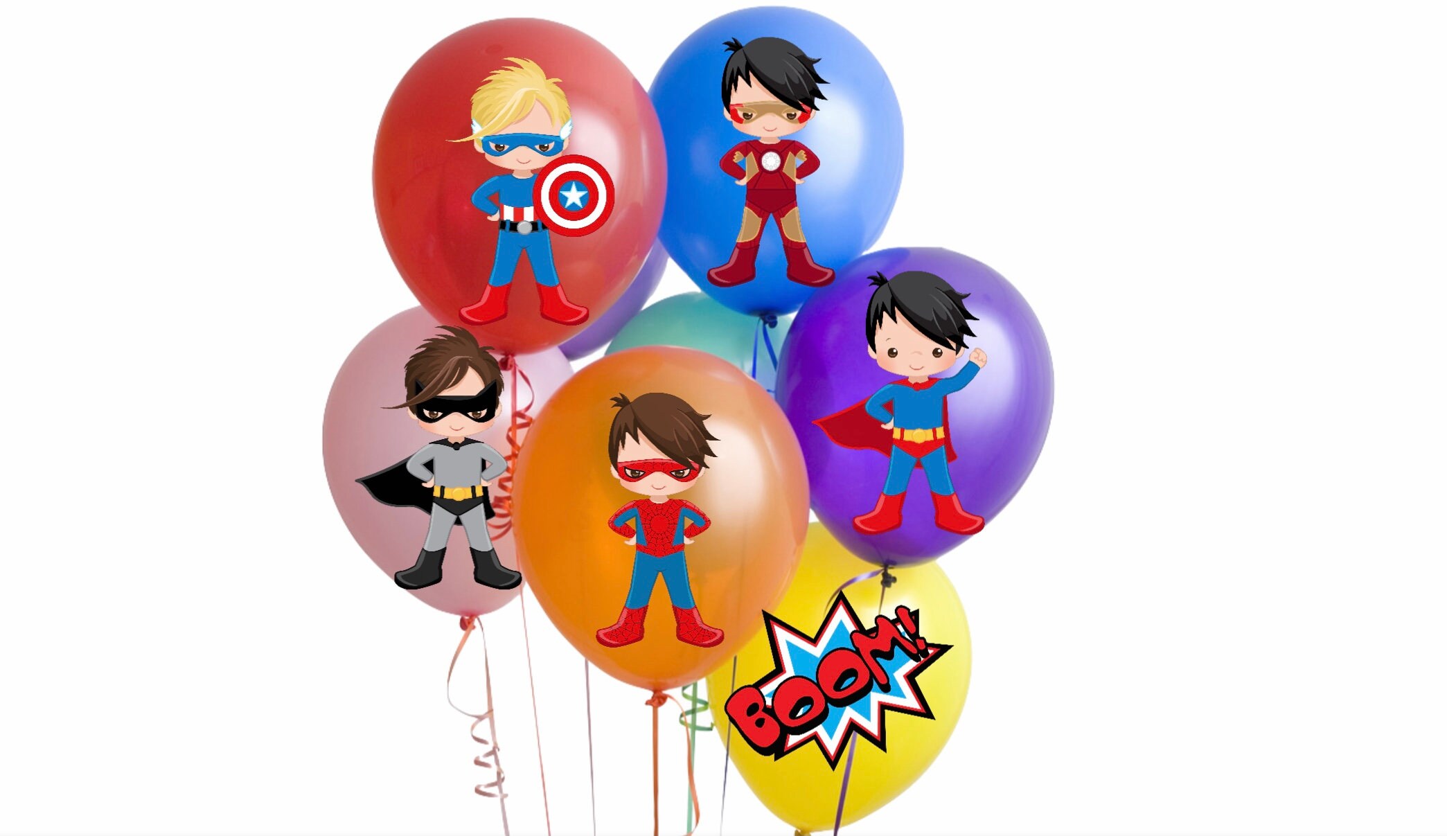 Boy Superhero Balloon Stickers, Superhero Party Supplies
