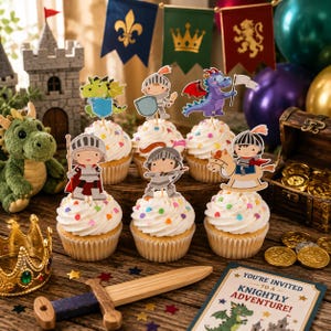 Medieval Knight Cupcake Toppers, Knight and Dragon Party Decorations image 2