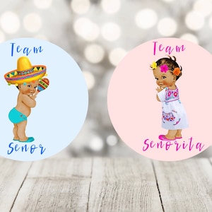 Senor Or Senorita Gender Reveal Voting Stickers, Latino Gender Reveal Supplies