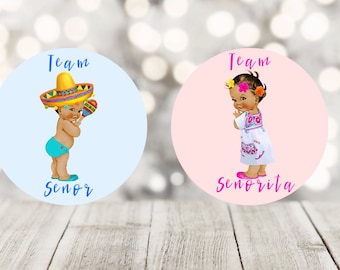Senor Or Senorita Gender Reveal Voting Stickers, Latino Theme (Set of 12)