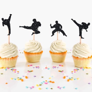 Karate Cupcake Toppers, Karate Class Cupcake Toppers, Karate Silhouette Cupcake Toppers