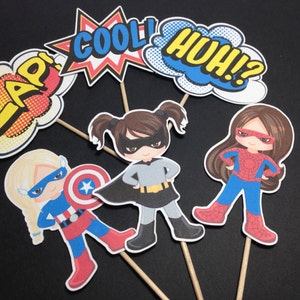 Girl Superhero Cupcake Toppers Superhero Birthday Party image 2