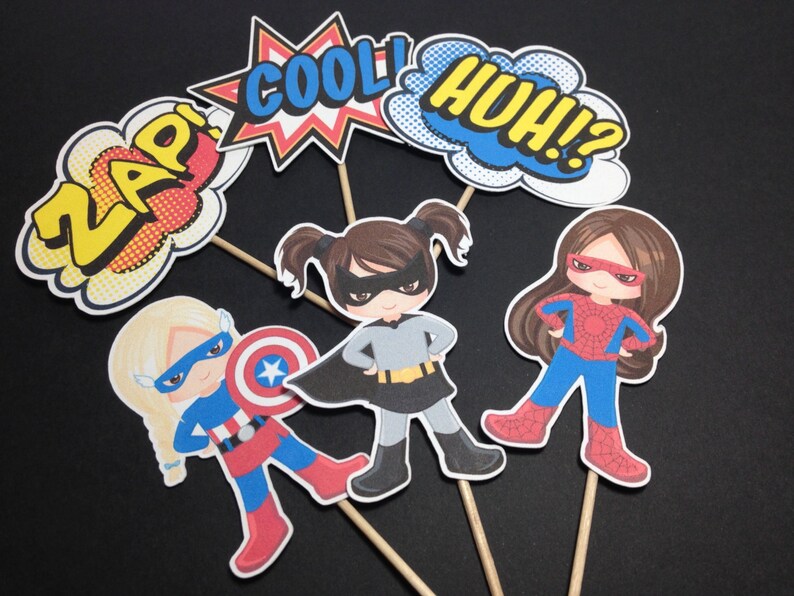 Girl Superhero Cupcake Toppers Superhero Birthday Party image 2