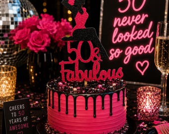 50 and Fabulous Cake Topper, Elegant Lady Silhouette, 40 and Fabulous