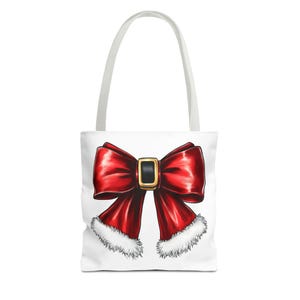 Coquette Bow Christmas Tote Bag, Holiday Shopper, Shopping Bag, Festive Carryall, Cute Christmas Gift, Reusable Holiday Tote
