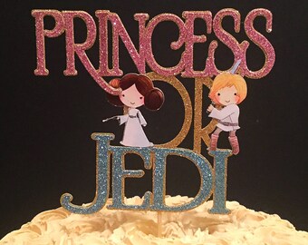 Princess or Jedi Gender Reveal Cake Topper, Luke or Leia gender reveal, Star Wars gender reveal cake topper, Star Wars gender reveal decor