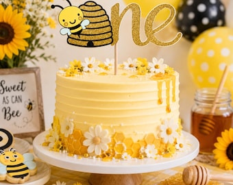 Fun to Bee 1 Cake Topper, Bee First Birthday Decorations, Bumble Bee Birthday Party, One Birthday Cake Topper