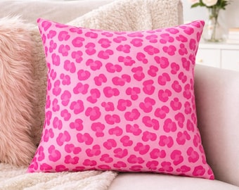 Pink Leopard Throw Pillow, Cute Pink Pillow, Girly Home Decor, Leopard Print Cushion, Dorm Decor, Bachelorette Gift, Pink Room Aesthetic