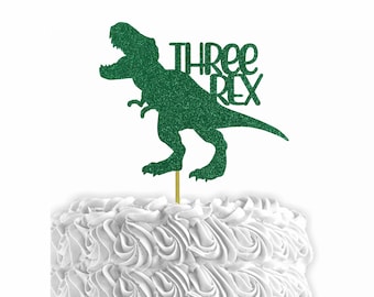 Three Rex Dinosaur Cake Topper, Sparkle Monster, 3rd Birthday