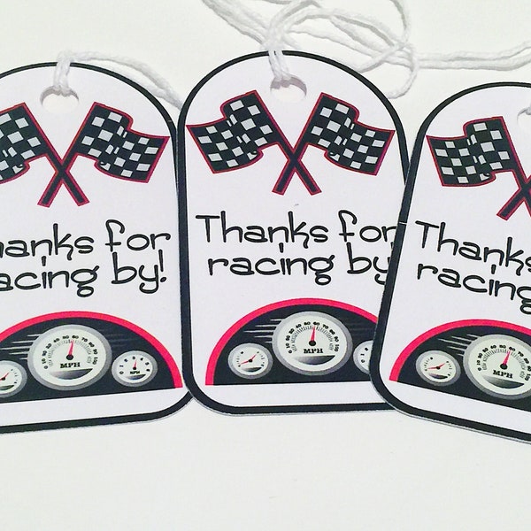 Race car Favor Tags, race car loot bag tags, race car thank you tags, car racing party supplies