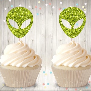 Alien Cupcake Toppers, Alien Party Supplies, Area 51 Party Theme