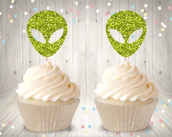 Alien Cupcake Toppers, Alien Party Supplies, Area 51 Party Theme