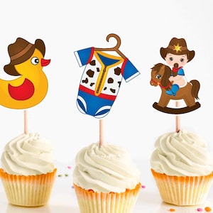 Baby Cowboy Cupcake Toppers, Cowboy Baby Shower Decor, Rodeo Baby Shower Decor