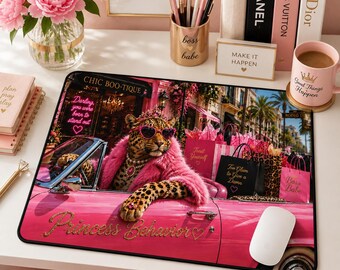 Schreibtischunterlage mit rosa Leopardenmuster, glamouröses Büro-Schreibtischkissen, Mauspad mit Prinzessinnen-Motiv, schicke rosa Bürodekoration, große Gaming-Schreibtischunterlage, süßes Geschenk für den Arbeitsplatz