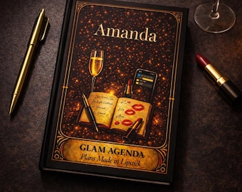 Personalized Glam Agenda Journal, Custom Name Notebook, Luxury Aesthetic Planner, Champagne & Lipstick Journal Gift for Her