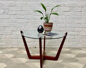 Vintage Round Coffee Table Teak Glass D253