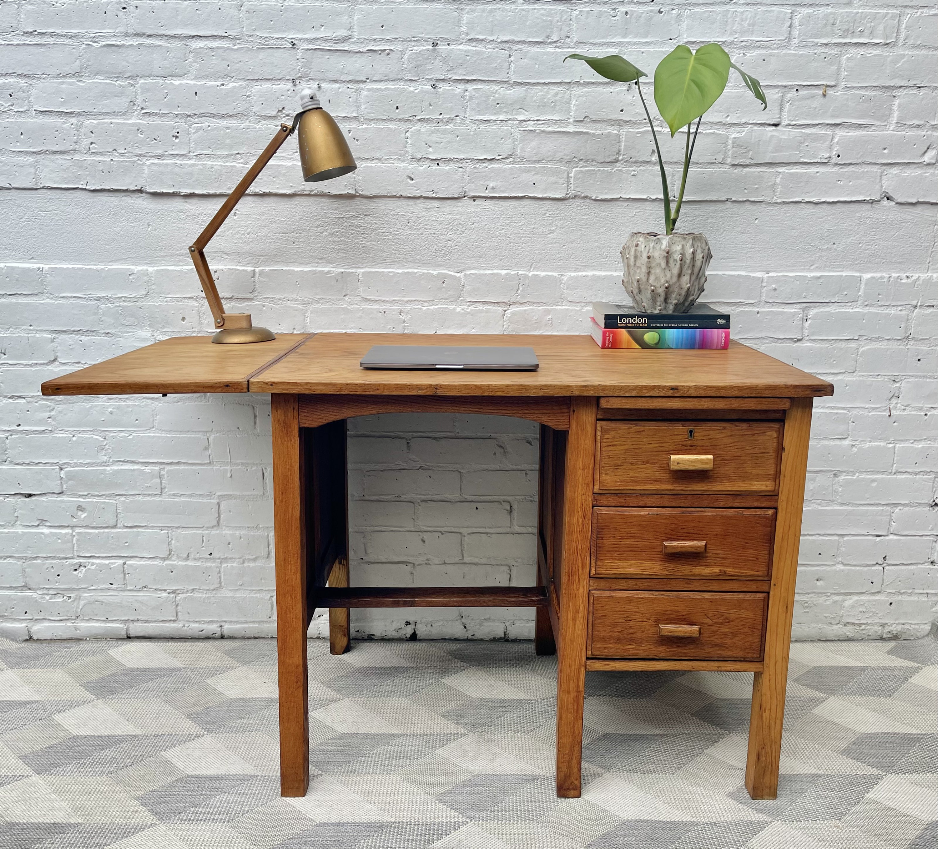 Large Vintage Wooden Desk with Drawers Etsy
