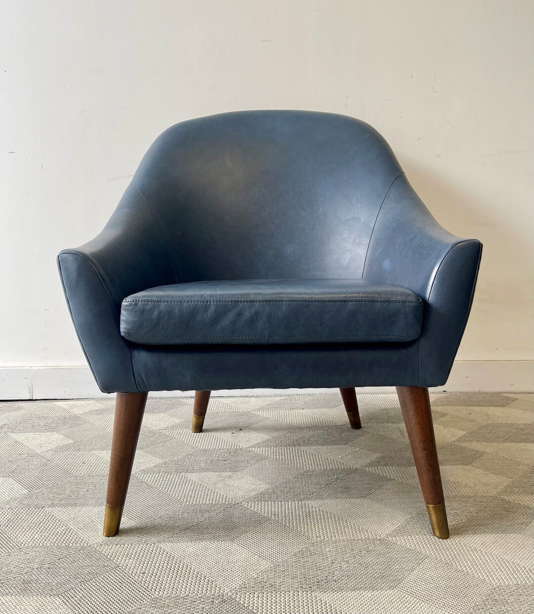 Blue Leather Tub Armchair Etsy UK