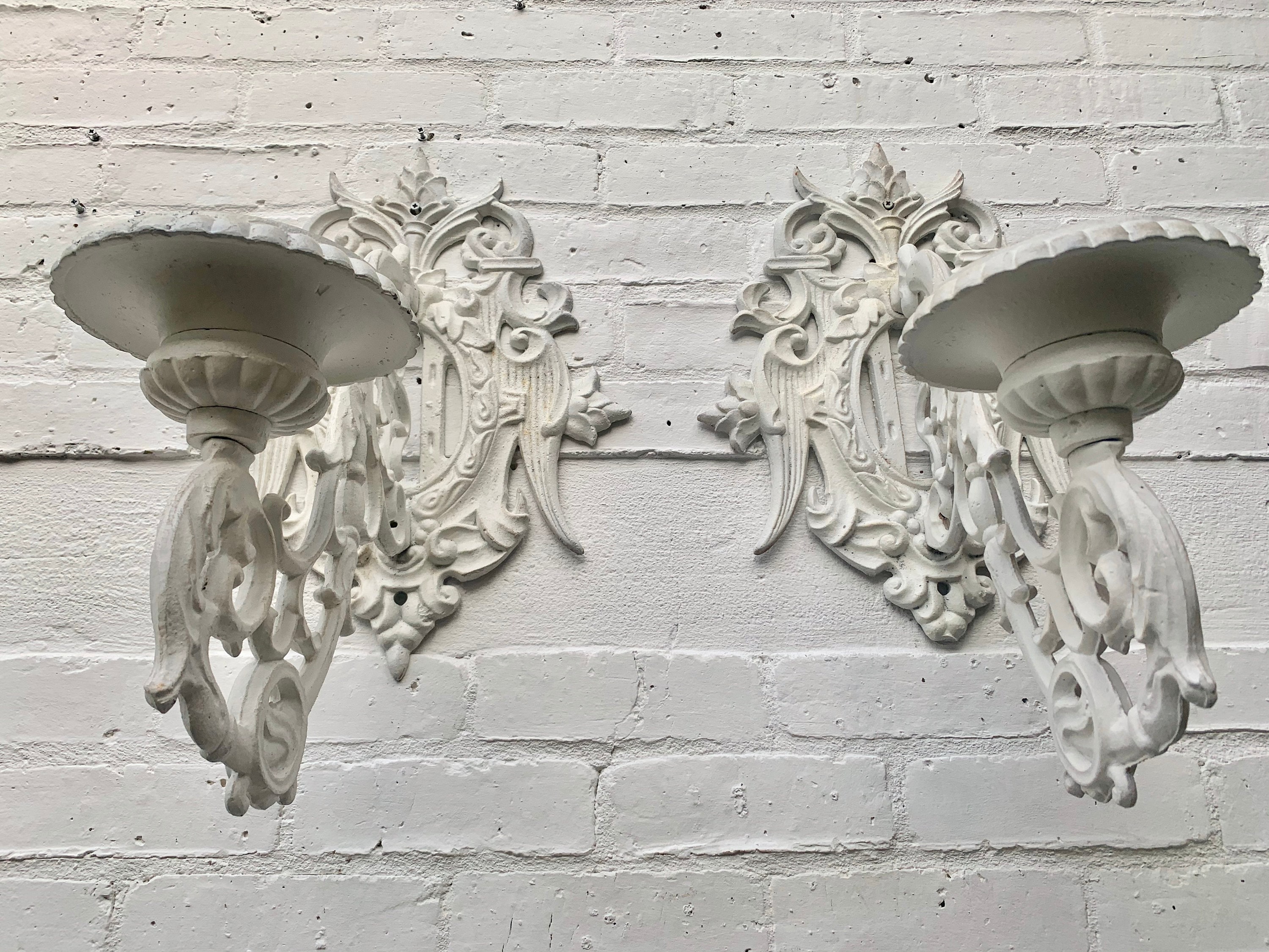 Pair of Antique Cast Iron Wall Candle Holder Sconces Etsy