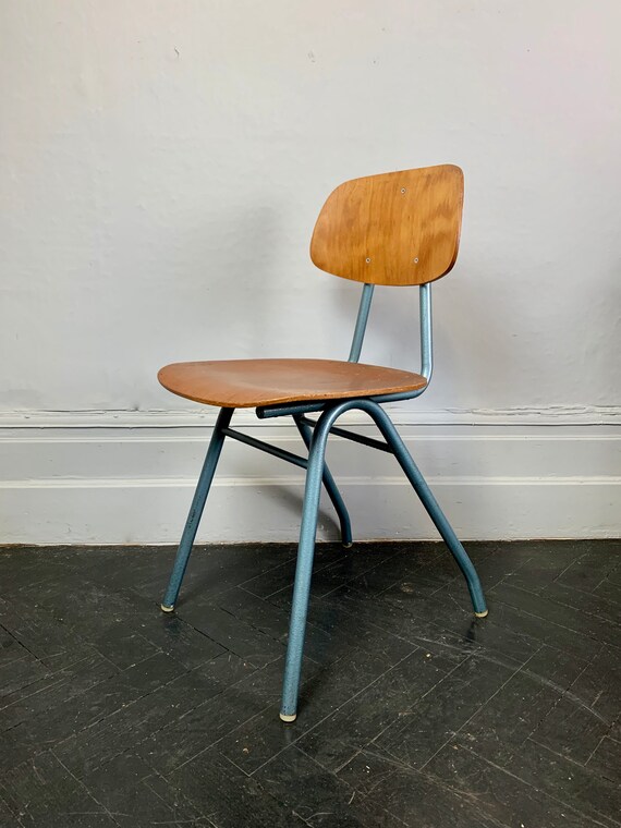 Vintage Desk Chair Metal Wood School D6