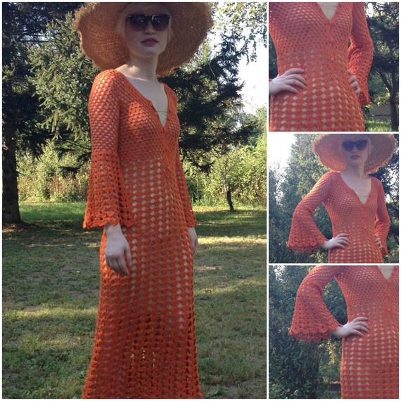 orange crochet dress