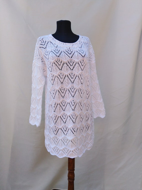 Little White Dress White Lace Dress Hand Knitted Long Sleeve Dress White Boho Dress For Women Second Wedding Dress Little White Dress White Lace Dress Hand Knitted Long Sleeve Dress White Boho Dress For Women Second Wedding Dress